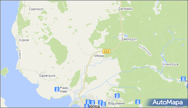 mapa Miłowo gmina Stepnica, Miłowo gmina Stepnica na mapie Targeo