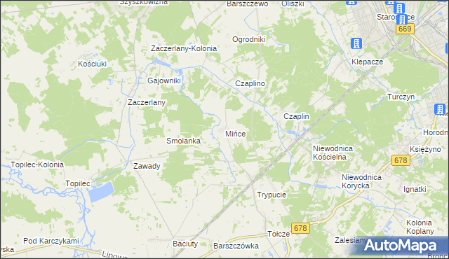 mapa Mińce, Mińce na mapie Targeo