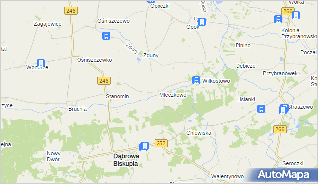 mapa Mleczkowo gmina Dąbrowa Biskupia, Mleczkowo gmina Dąbrowa Biskupia na mapie Targeo