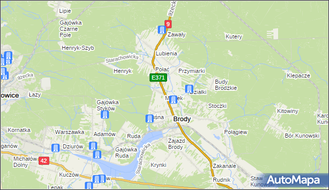 mapa Młynek gmina Brody, Młynek gmina Brody na mapie Targeo