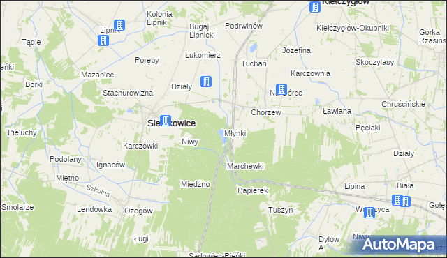 mapa Młynki gmina Siemkowice, Młynki gmina Siemkowice na mapie Targeo