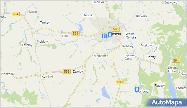 mapa Mnichowo gmina Reszel, Mnichowo gmina Reszel na mapie Targeo