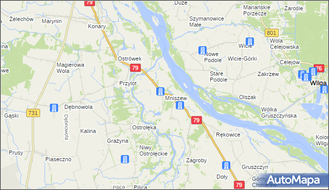 mapa Mniszew gmina Magnuszew, Mniszew gmina Magnuszew na mapie Targeo