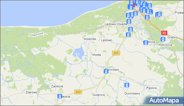 mapa Modła gmina Ustka, Modła gmina Ustka na mapie Targeo