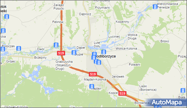 mapa Modliborzyce powiat janowski, Modliborzyce powiat janowski na mapie Targeo