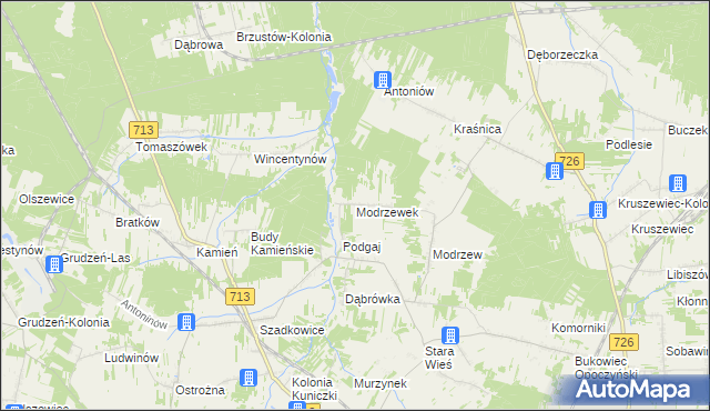 mapa Modrzewek gmina Opoczno, Modrzewek gmina Opoczno na mapie Targeo