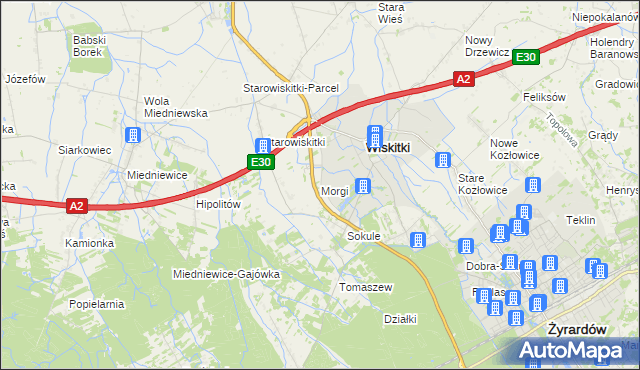 mapa Morgi gmina Wiskitki, Morgi gmina Wiskitki na mapie Targeo