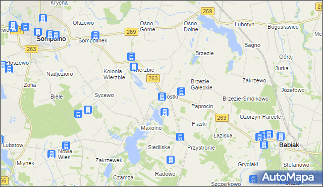 mapa Mostki gmina Sompolno, Mostki gmina Sompolno na mapie Targeo