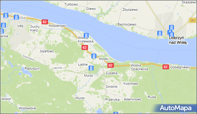 mapa Mostki gmina Włocławek, Mostki gmina Włocławek na mapie Targeo