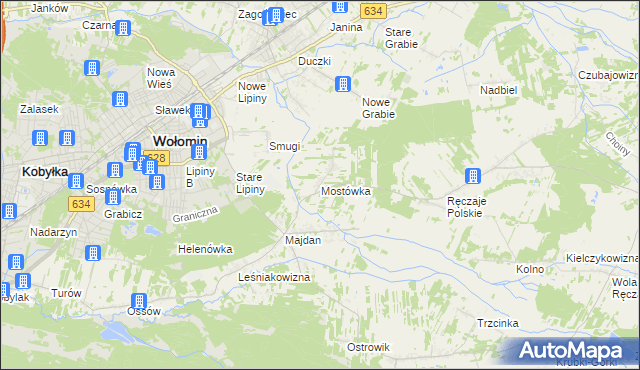 mapa Mostówka gmina Wołomin, Mostówka gmina Wołomin na mapie Targeo