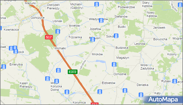 mapa Mroków gmina Trojanów, Mroków gmina Trojanów na mapie Targeo