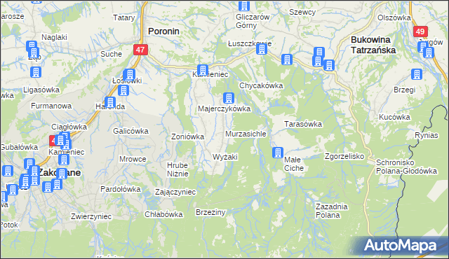 mapa Murzasichle, Murzasichle na mapie Targeo
