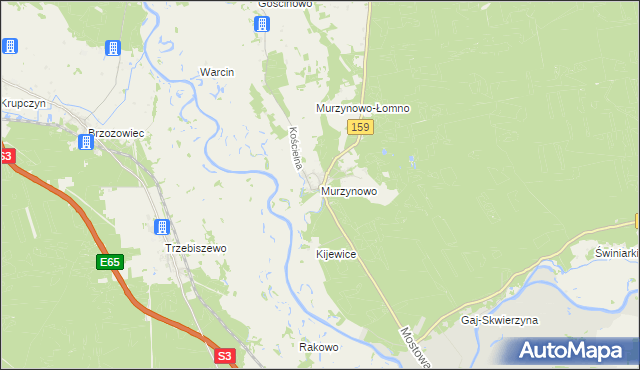 mapa Murzynowo gmina Skwierzyna, Murzynowo gmina Skwierzyna na mapie Targeo