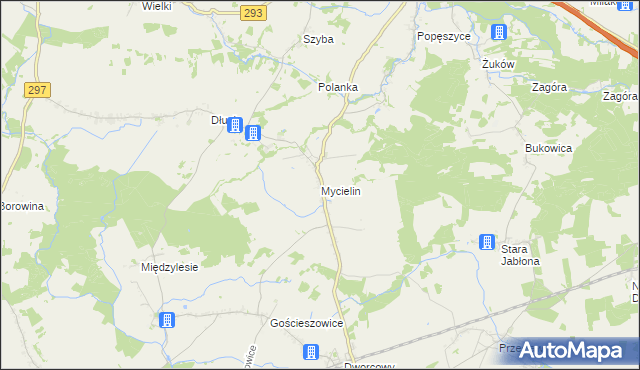 mapa Mycielin gmina Niegosławice, Mycielin gmina Niegosławice na mapie Targeo