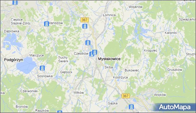 mapa Mysłakowice, Mysłakowice na mapie Targeo
