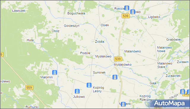 mapa Mysłakowo, Mysłakowo na mapie Targeo