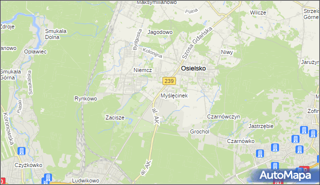 mapa Myślęcinek, Myślęcinek na mapie Targeo