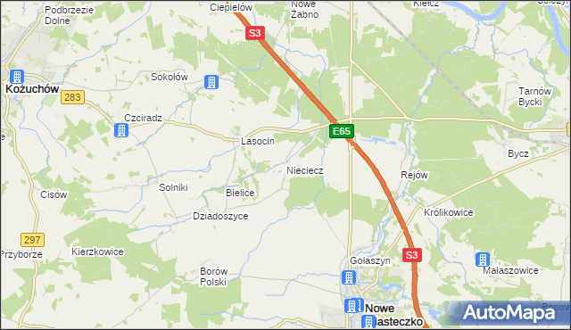 mapa Nieciecz gmina Nowe Miasteczko, Nieciecz gmina Nowe Miasteczko na mapie Targeo