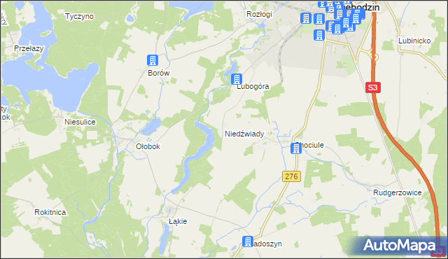 mapa Niedźwiady gmina Świebodzin, Niedźwiady gmina Świebodzin na mapie Targeo