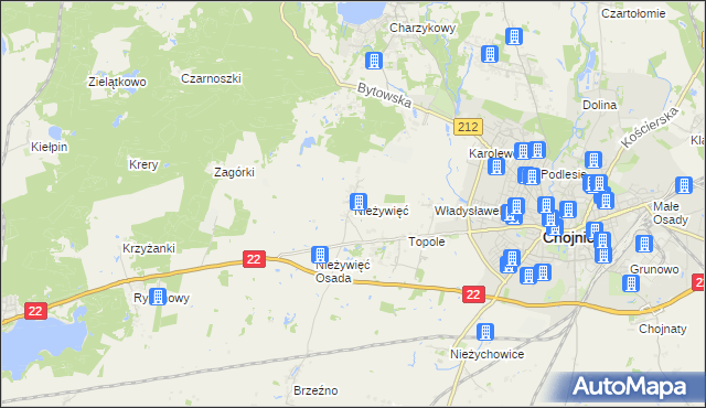 mapa Nieżywięć gmina Człuchów, Nieżywięć gmina Człuchów na mapie Targeo