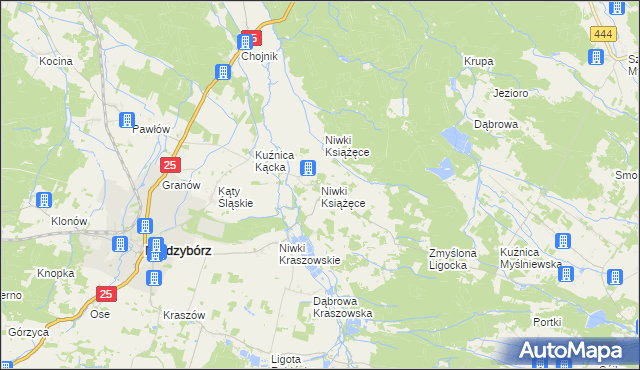 mapa Niwki Książęce gmina Międzybórz, Niwki Książęce gmina Międzybórz na mapie Targeo