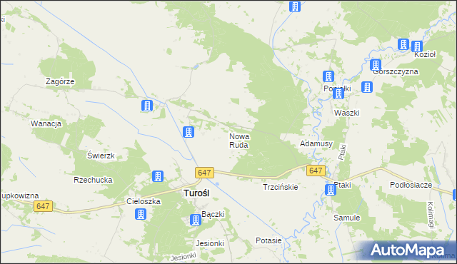 mapa Nowa Ruda gmina Turośl, Nowa Ruda gmina Turośl na mapie Targeo