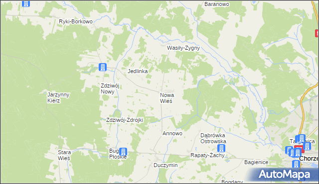mapa Nowa Wieś gmina Chorzele, Nowa Wieś gmina Chorzele na mapie Targeo