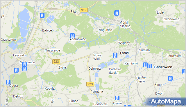 mapa Nowa Wieś gmina Lyski, Nowa Wieś gmina Lyski na mapie Targeo