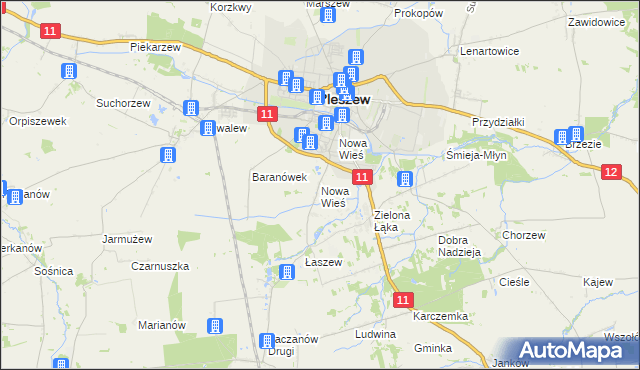 mapa Nowa Wieś gmina Pleszew, Nowa Wieś gmina Pleszew na mapie Targeo