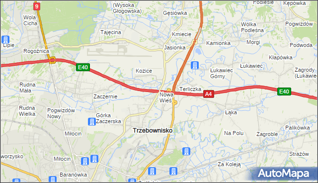 mapa Nowa Wieś gmina Trzebownisko, Nowa Wieś gmina Trzebownisko na mapie Targeo