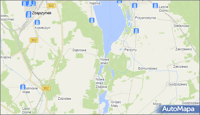 mapa Nowa Wieś gmina Zbąszyń, Nowa Wieś gmina Zbąszyń na mapie Targeo