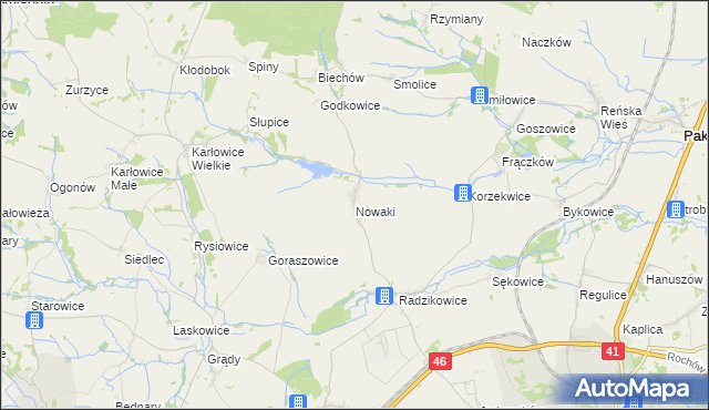 mapa Nowaki gmina Pakosławice, Nowaki gmina Pakosławice na mapie Targeo
