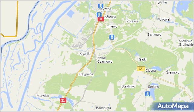 mapa Nowe Czarnowo gmina Gryfino, Nowe Czarnowo gmina Gryfino na mapie Targeo