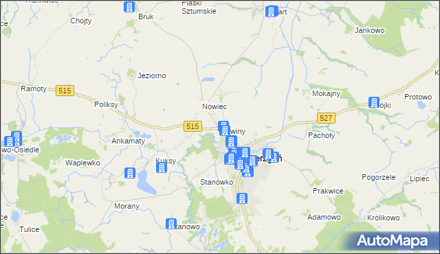 mapa Nowiny gmina Dzierzgoń, Nowiny gmina Dzierzgoń na mapie Targeo