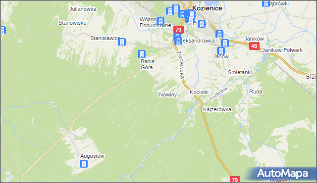 mapa Nowiny gmina Kozienice, Nowiny gmina Kozienice na mapie Targeo