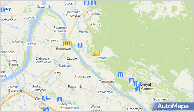 mapa Nowiny gmina Radomyśl nad Sanem, Nowiny gmina Radomyśl nad Sanem na mapie Targeo