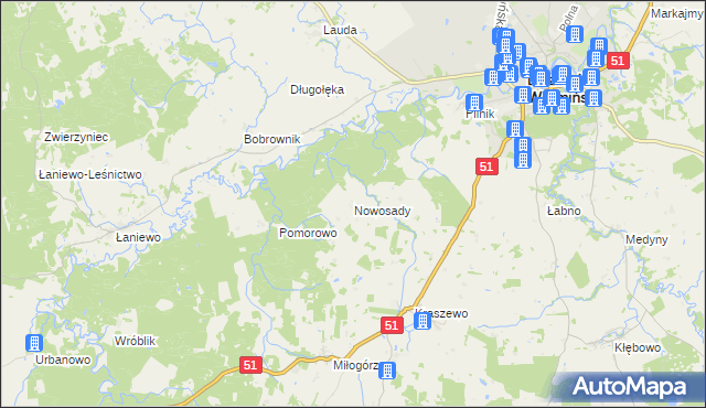 mapa Nowosady gmina Lidzbark Warmiński, Nowosady gmina Lidzbark Warmiński na mapie Targeo