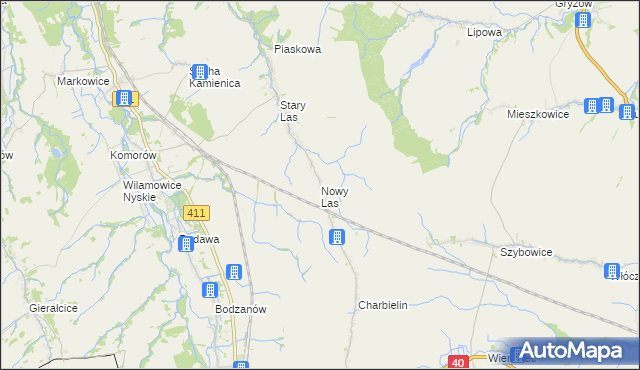 mapa Nowy Las gmina Głuchołazy, Nowy Las gmina Głuchołazy na mapie Targeo