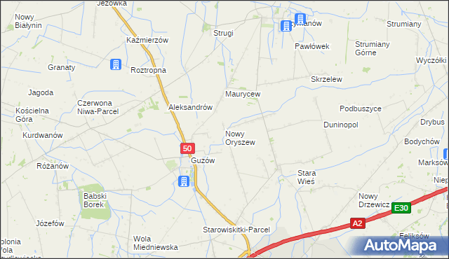 mapa Nowy Oryszew, Nowy Oryszew na mapie Targeo