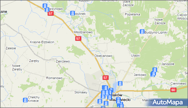 mapa Obiecanowo gmina Karniewo, Obiecanowo gmina Karniewo na mapie Targeo