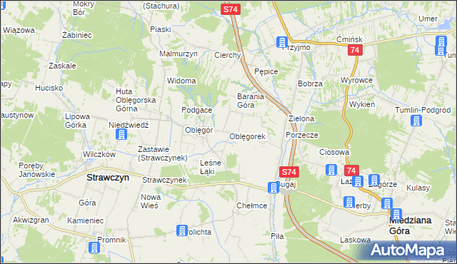 mapa Oblęgorek, Oblęgorek na mapie Targeo