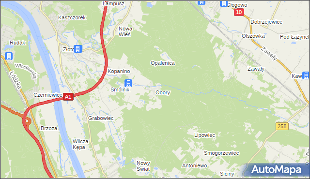 mapa Obory gmina Obrowo, Obory gmina Obrowo na mapie Targeo