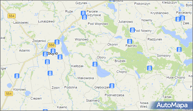 mapa Obory gmina Zbójno, Obory gmina Zbójno na mapie Targeo