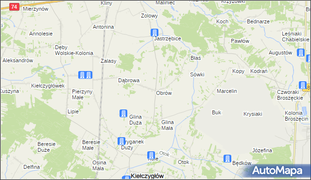 mapa Obrów, Obrów na mapie Targeo