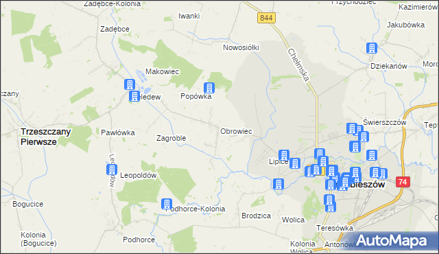 mapa Obrowiec gmina Hrubieszów, Obrowiec gmina Hrubieszów na mapie Targeo