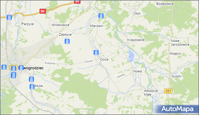mapa Ocice, Ocice na mapie Targeo