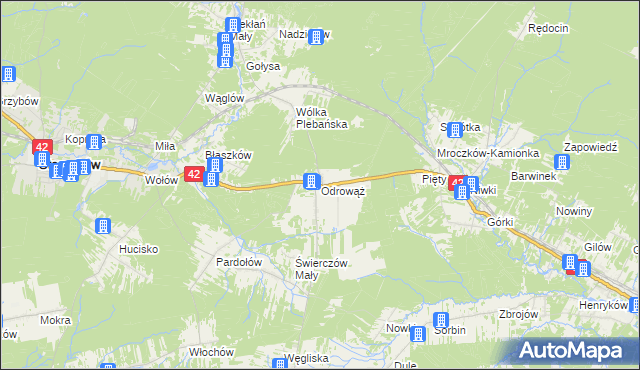 mapa Odrowąż gmina Stąporków, Odrowąż gmina Stąporków na mapie Targeo