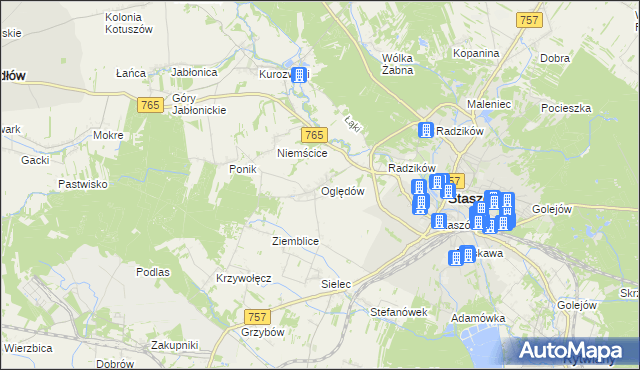 mapa Oględów, Oględów na mapie Targeo