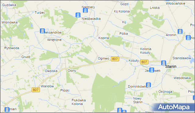 mapa Ogniwo gmina Stanin, Ogniwo gmina Stanin na mapie Targeo