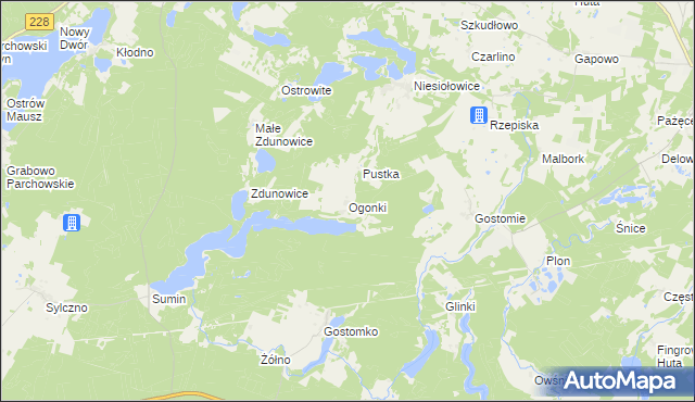 mapa Ogonki gmina Sulęczyno, Ogonki gmina Sulęczyno na mapie Targeo